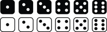 Game Dice Icon Set Of Monochrome Dice. Dice Collection In A Flat And Linear Design From One To Six. Black Dice Vector Isolated On Transparent Background. For Playing Cubes Rolling Dice.
