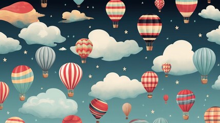 Wall Mural -  a group of hot air balloons flying through a cloudy sky.  generative ai