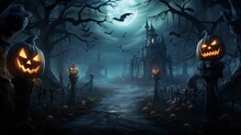 Halloween-Themed Moonlit Forest Scene