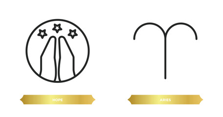 Sticker - two editable outline icons from zodiac concept. thin line icons such as hope, aries vector.