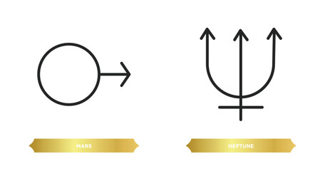 Wall Mural - two editable outline icons from zodiac concept. thin line icons such as mars, neptune vector.