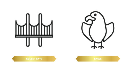 two editable outline icons from united states of america concept. thin line icons such as golden gate, eagle vector.