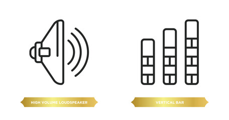 Wall Mural - two editable outline icons from user interface concept. thin line icons such as high volume loudspeaker, vertical bar vector.