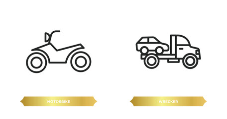 Wall Mural - two editable outline icons from transportation concept. thin line icons such as motorbike, wrecker vector.