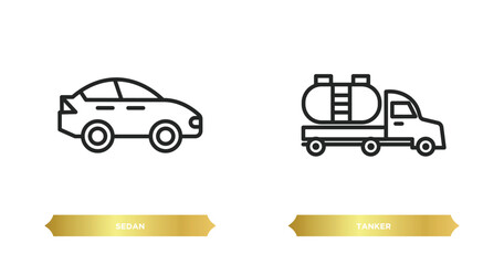 Wall Mural - two editable outline icons from transportation concept. thin line icons such as sedan, tanker vector.