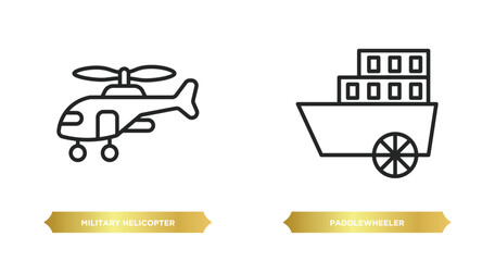 Canvas Print - two editable outline icons from transportation concept. thin line icons such as military helicopter, paddlewheeler vector.