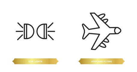 Poster - two editable outline icons from transport concept. thin line icons such as car lights, airplane flying vector.