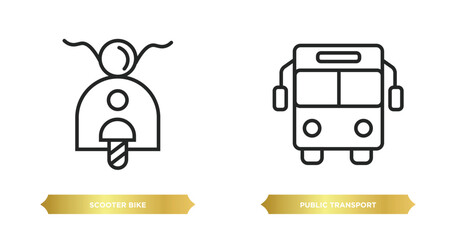 Wall Mural - two editable outline icons from transport concept. thin line icons such as scooter bike, public transport vector.