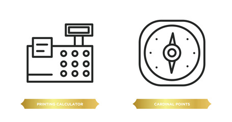 Sticker - two editable outline icons from tools and utensils concept. thin line icons such as printing calculator, cardinal points vector.