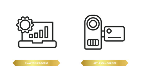 two editable outline icons from technology concept. thin line icons such as analysis process, little camcorder vector.