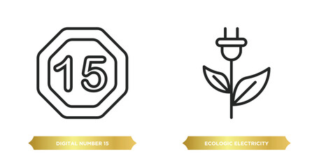 two editable outline icons from technology concept. thin line icons such as digital number 15, ecologic electricity vector.