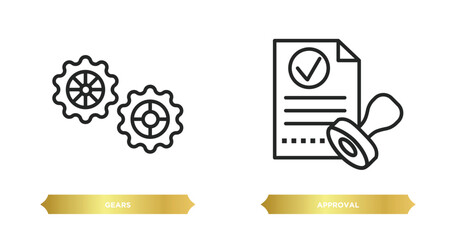 Wall Mural - two editable outline icons from success concept. thin line icons such as gears, approval vector.