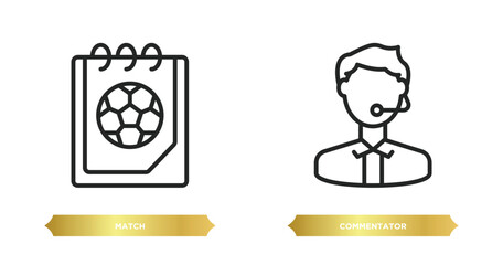 Sticker - two editable outline icons from sport concept. thin line icons such as match, commentator vector.