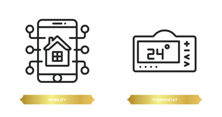 Wall Mural - two editable outline icons from smart home concept. thin line icons such as mobility, thermostat vector.