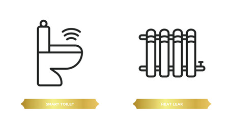 Wall Mural - two editable outline icons from smart home concept. thin line icons such as smart toilet, heat leak vector.