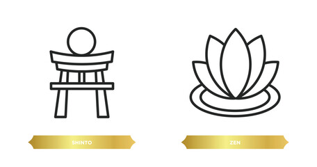 Sticker - two editable outline icons from religion concept. thin line icons such as shinto, zen vector.