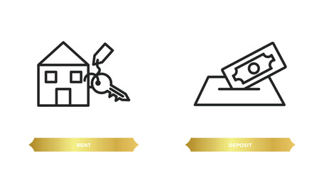 Wall Mural - two editable outline icons from real estate concept. thin line icons such as rent, deposit vector.