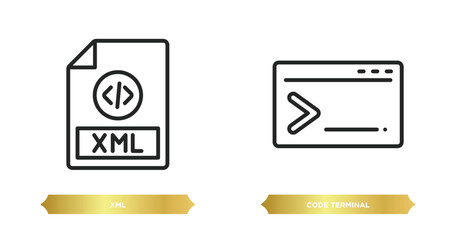 two editable outline icons from programming concept. thin line icons such as xml, code terminal vector.