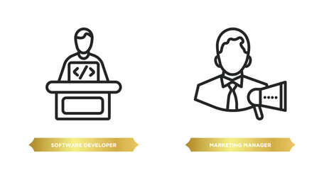 Wall Mural - two editable outline icons from professions concept. thin line icons such as software developer, mar