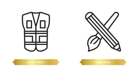 two editable outline icons from people skills concept. thin line icons such as safety vesty, interior de vector.