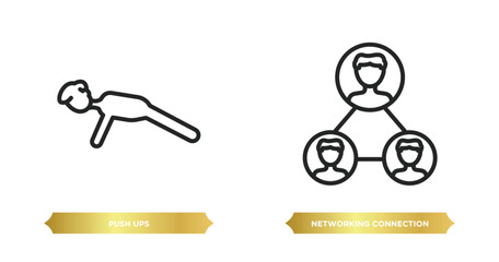 Wall Mural - two editable outline icons from people concept. thin line icons such as push ups, networking connection vector.