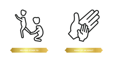 Wall Mural - two editable outline icons from people concept. thin line icons such as helping other to jump, hand of an adult vector.