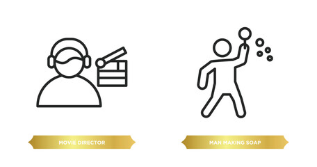 Wall Mural - two editable outline icons from people concept. thin line icons such as movie director, man making soap bubbles vector.