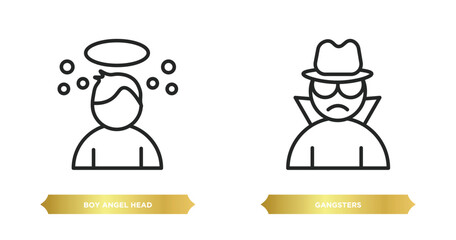 Wall Mural - two editable outline icons from people concept. thin line icons such as boy angel head, gangsters vector.