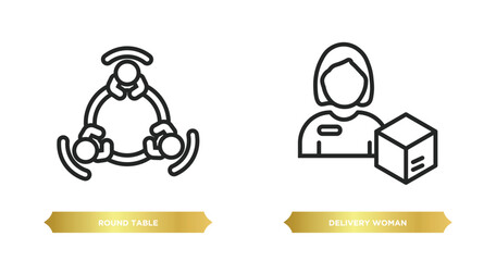 Wall Mural - two editable outline icons from people concept. thin line icons such as round table, delivery woman vector.