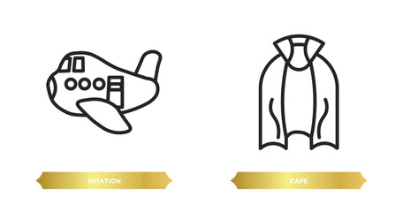 Sticker - two editable outline icons from people concept. thin line icons such as aviation, cape vector.