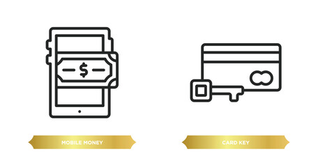 Wall Mural - two editable outline icons from payment concept. thin line icons such as mobile money, card key vect