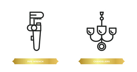 two editable outline icons from other concept. thin line icons such as pipe wrench, chandeliers vector.