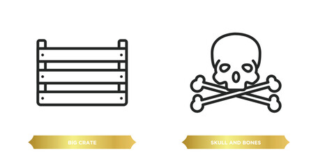 Wall Mural - two editable outline icons from nautical concept. thin line icons such as big crate, skull and bones vector.