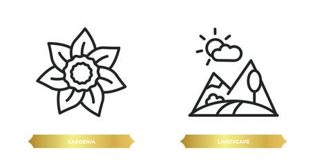 two editable outline icons from nature concept. thin line icons such as gardenia, landscape vector.