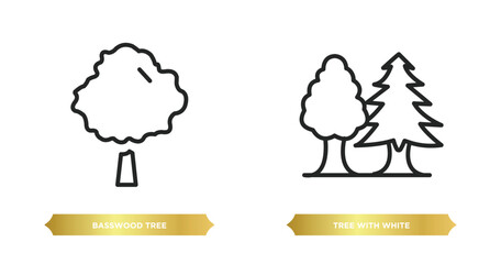 Wall Mural - two editable outline icons from nature concept. thin line icons such as basswood tree, tree with whi
