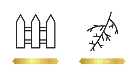 Sticker - two editable outline icons from nature concept. thin line icons such as fences, larch leaf vector.