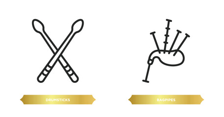 two editable outline icons from music and media concept. thin line icons such as drumsticks, bagpipe