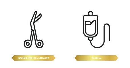 Wall Mural - two editable outline icons from medical concept. thin line icons such as opened medical scissors, plasma vector.