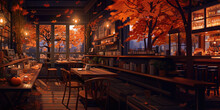 Autumn Night Cafe Wood Interio Twitch Zoom Vtuber Asset Obs Screen Anime Chill Hip Stream Overlay Loop Background Interior Of A Coffee Shop Woodsy Aesthetic During Fall Orange Tones