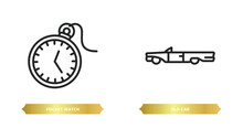 Two Editable Outline Icons From Luxury Concept. Thin Line Icons Such As Pocket Watch, Old Car Vector.