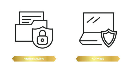Wall Mural - two editable outline icons from internet security concept. thin line icons such as folder security, 