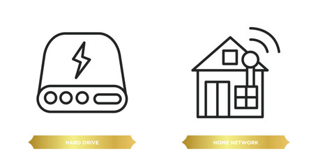 Wall Mural - two editable outline icons from internet security concept. thin line icons such as hard drive, home 