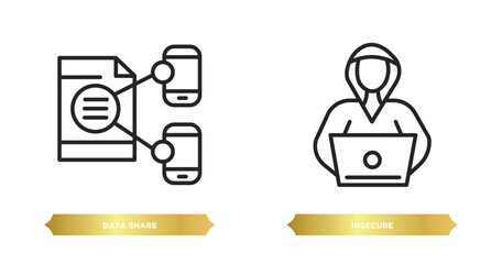Wall Mural - two editable outline icons from internet security concept. thin line icons such as data share, insec