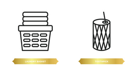 Wall Mural - two editable outline icons from hygiene concept. thin line icons such as laundry basket, toothpick vector.