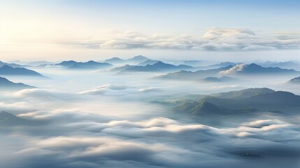 Wall Mural - a view of a mountain range from above the clouds in the sky. generative ai
