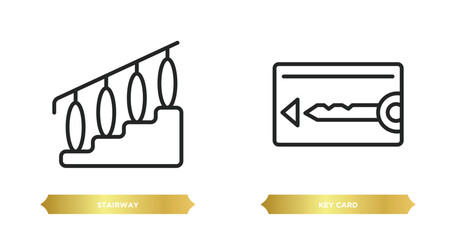Wall Mural - two editable outline icons from hotel and restaurant concept. thin line icons such as stairway, key 
