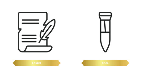 Wall Mural - two editable outline icons from history concept. thin line icons such as poster, tool vector.