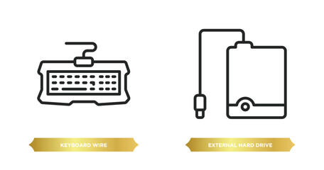 Wall Mural - two editable outline icons from hardware concept. thin line icons such as keyboard wire, external hard drive vector.