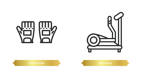 Wall Mural - two editable outline icons from gym equipment concept. thin line icons such as gym gloves, elliptical vector.