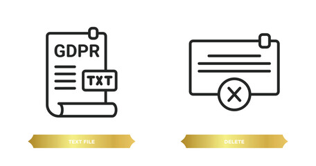 Wall Mural - two editable outline icons from gdpr concept. thin line icons such as text file, delete vector.